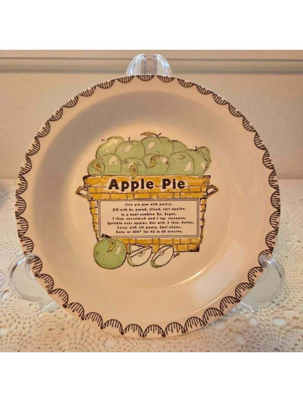 Vintage Apple Pie Plate with Recipe